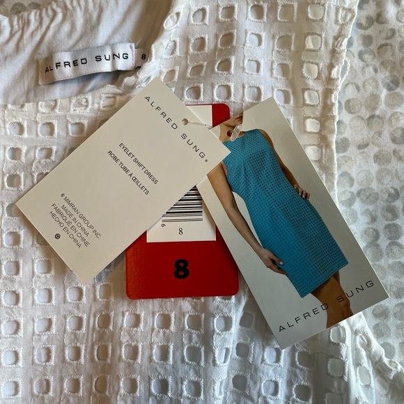Alfred Sung NWT white eyelet shift dress size 8 - Picture 5 of 6